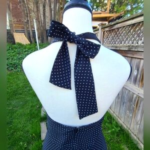 Navy Blue/White Polka Dot Halter Dress, Size 9